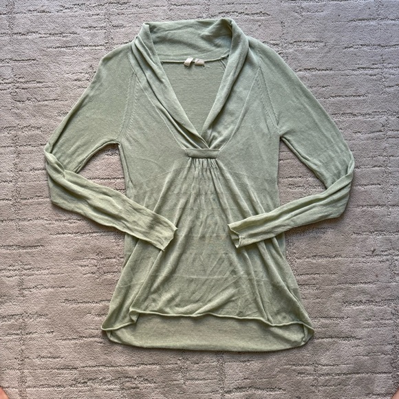 ✨ Anthropologie Moth Sage Green Linen Blend Striped Light Sweater - Picture 2 of 7